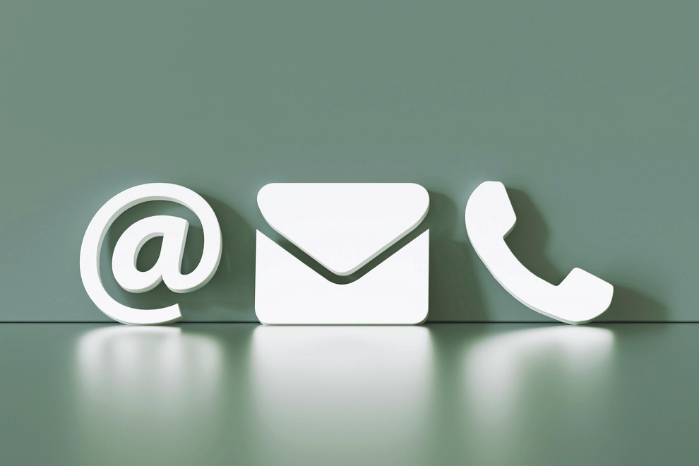Contact Methods. Close-up Of A Phone, Email and Post Icons Leani